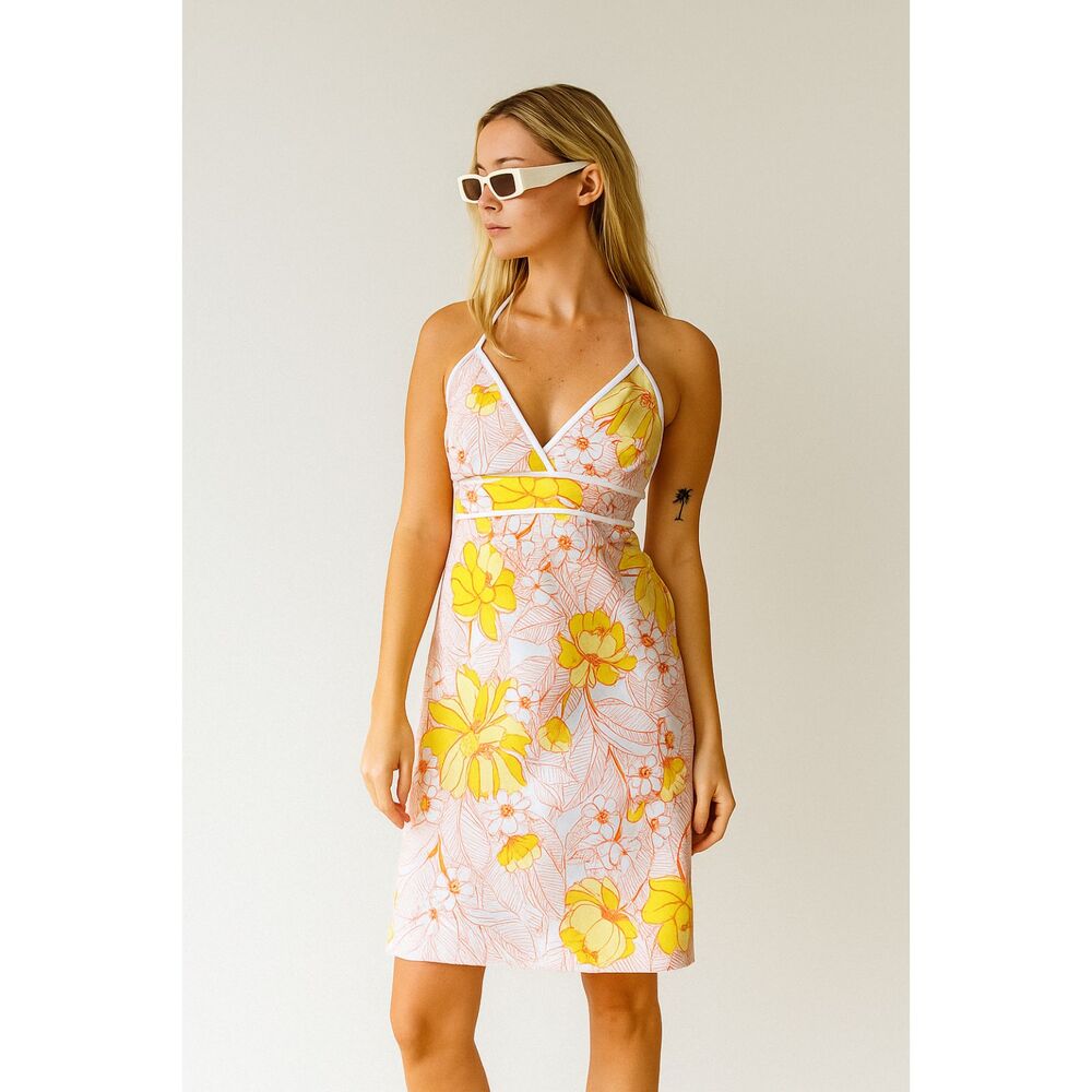 Le Chateau White Yellow Floral Y2K Strappy Mini Dress  Women's Size XS